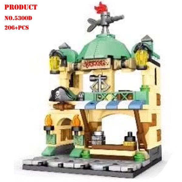 BZDA Pirate Street View Hotel, Bank, Bakery, Grocery Store 4 Types Building Block Model 2020 New Mini Building House Kids Toys