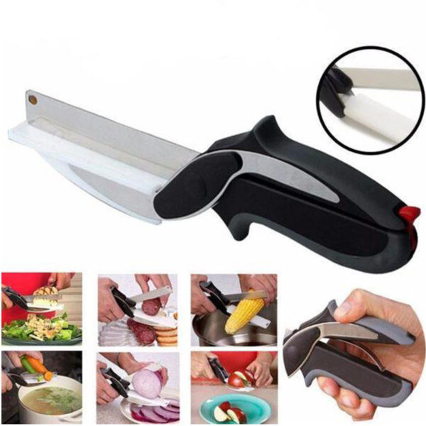 Stainless Steel Kitchen Scissors 2 in 1 Cutting Board Chopper Clever Fruit Vegetable Multifunctional Cutter