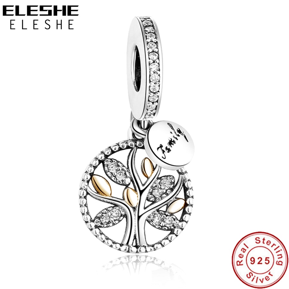 Luxury 925 Sterling Silver FAMILY TREE WITH CUBIC ZIRCONIA Bead Charms Fit Original Pandora Charm Bracelet DIY Authentic Jewelry