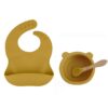 New Colors Feeding set Food Grade Silicone Bibs Baby Plate Non-silp Suction Bowl Kids Tableware Waterproof Bib BPA Free Spoon