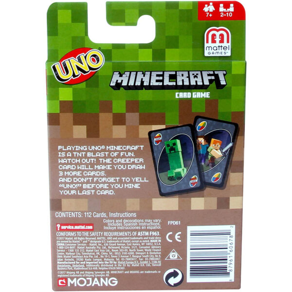 Mattel Games UNO Minecraft Card Game Fun High Fun Multiplayer Toy Designs Paying Board Game Card Family Party Toy