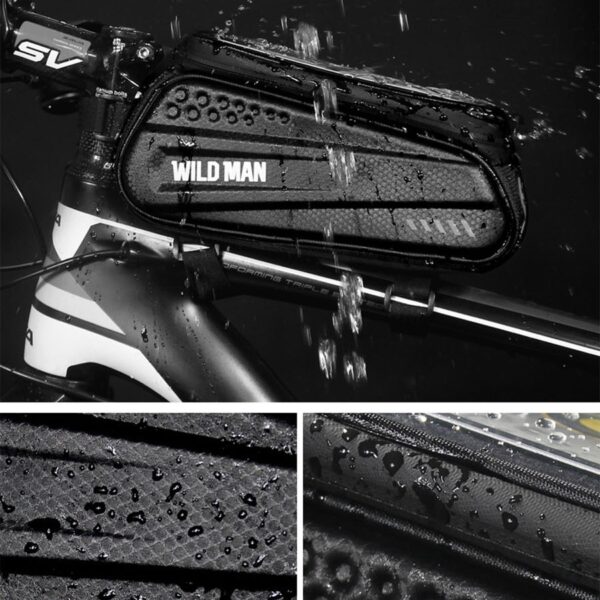 WILD MAN Rainproof Bicycle Bag Frame Front Top Tube Cycling Bag Reflective 6.5in Phone Case Touchscreen Bag MTB Bike Accessories