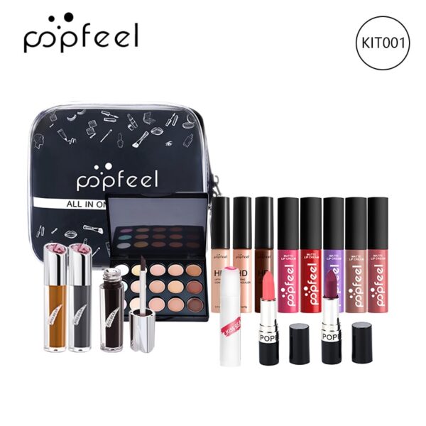 POPFEEL ALL IN ONE makeup kit (eyeshadow, lip gloss,lipstick,makeup brushes,eyebrow,concealer)with makeup bag