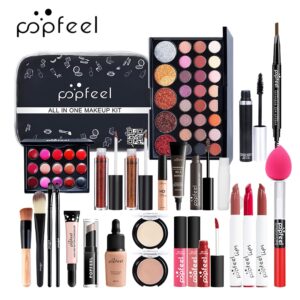 POPFEEL ALL IN ONE makeup kit (eyeshadow, lip gloss,lipstick,makeup brushes,eyebrow,concealer)with makeup bag