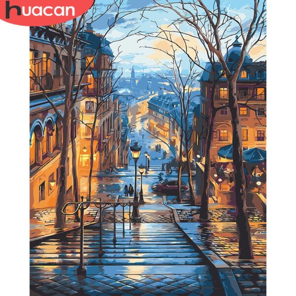 HUACAN Painting By Numbers Scenery DIY Oil Coloring By Numbers Street Landscape Canvas Paint Art Pictures Home Decor