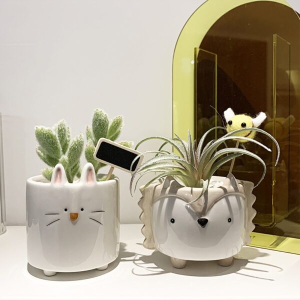Strongwell Succulent Ceramic Flowerpot Hedgehog Puppy Cute Animal Flower Pot Creative Mini Garden Bedroom Desktop Birthday Gift