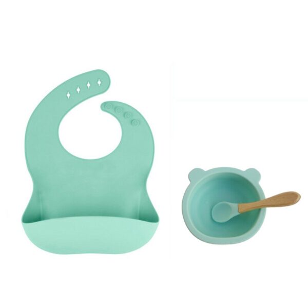 New Colors Feeding set Food Grade Silicone Bibs Baby Plate Non-silp Suction Bowl Kids Tableware Waterproof Bib BPA Free Spoon