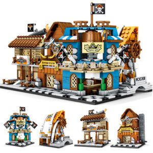 4pcs/sets One Piece Pirate Shop Store Street View Building Blocks Kit Bricks Classic Movie Model Kids Toys For Children Gift