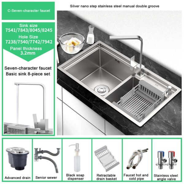 Free Shipping YUJIE home improvement Silver nano stainless steel handmade double sink thickened kitchen sink ACHY-1058