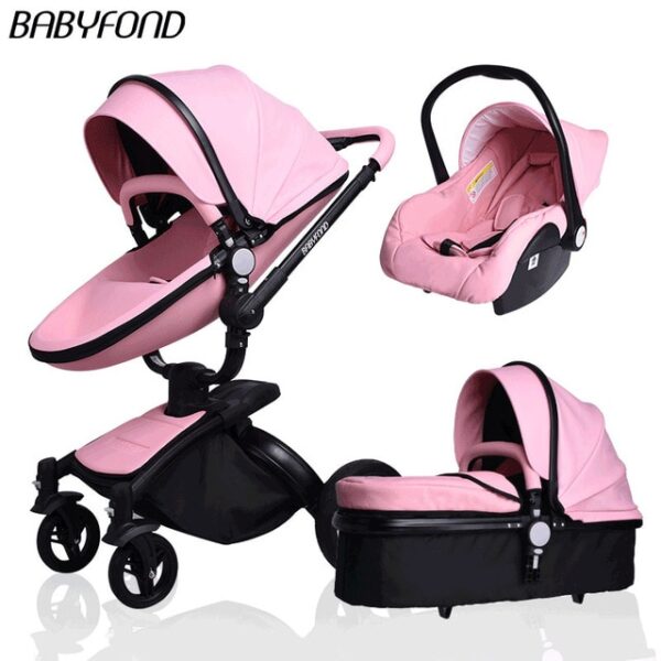 Brand Newborn Pram Babyfond 3 in 1 Luxury Baby Stroller PU Leather Two-way Push 360 Rotate Baby Car EU Safety Car Seat Trolley