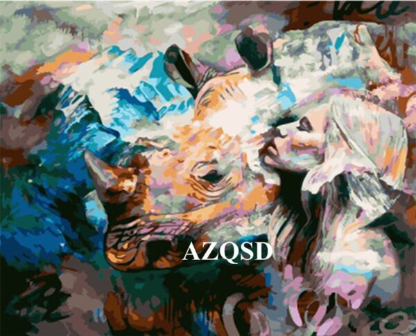 AZQSD DIY Framed Lion Girl Oil Painting By Numbers Adults Colorful Paint Wall Art Picture For Living Room Home Decor