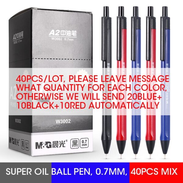 M&G 10/20/40pcs Super Smooth Oil Ball Point Pen 0.7mm Fine Pens Ballpoint Pen Black Blue Red ink pen for school office supplies