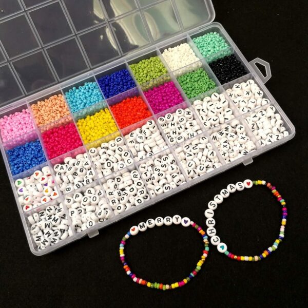 5000Pcs Beads Kit, 3mm Glass Seed Beads, Alphabet Letter Beads and Heart Shape Beads for Name Bracelets Jewelry Making and Craft