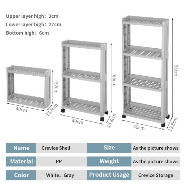 Kitchen Storage Rack For Goods Fridge Side Shelf 2/3/4 Layer Removable With Wheels Bathroom Organizer Shelf Gap Holder