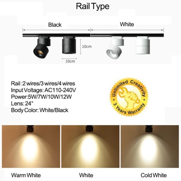 Free shipping COB led track light 7W 10W 12W 2/3/4 Wires Rail light 3 phase track spotlight for for Home Stores Shop Lighting