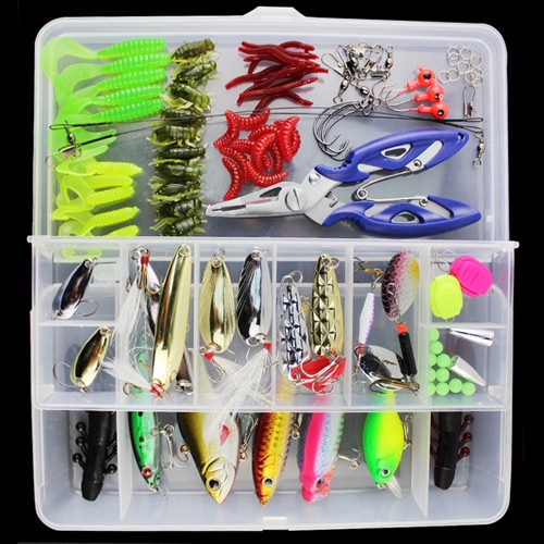 101pcs Lure Kit Set Spinner Crankbait Minnow Popper VIB Soft Hard Spoon Crank Baits Fishing Hooks Fishing Tackle Box Accessories