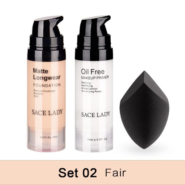SACE LADY Matte Makeup Set Oil Control Foundation Primer Base Make Up Kit Puff Invisible Pores Liquid Cream Cosmetic Wholesale