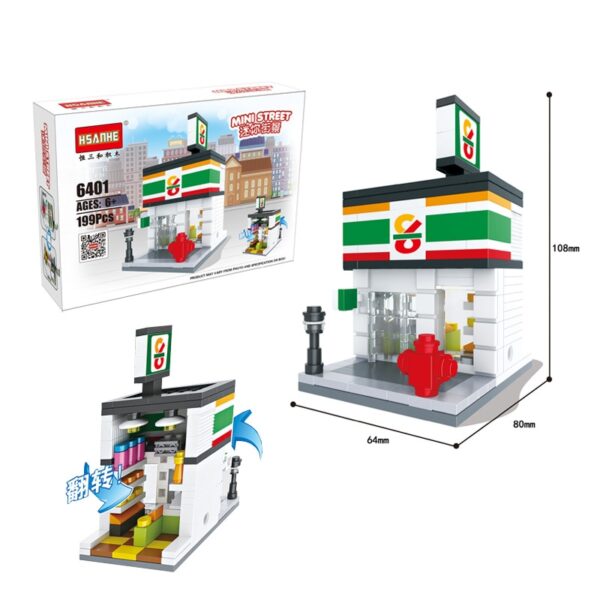 City Mini Street Toy Shop Retail Store 3D Model KFCE McDonald Cafe Apple Miniature Building Block for kid compatible with