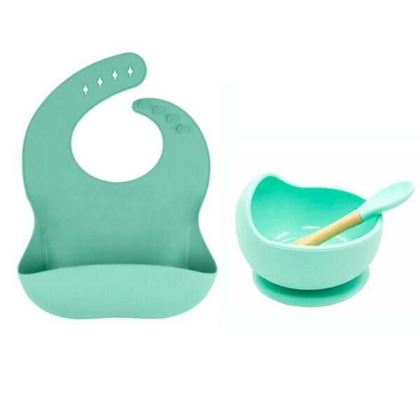 New Colors Feeding set Food Grade Silicone Bibs Baby Plate Non-silp Suction Bowl Kids Tableware Waterproof Bib BPA Free Spoon