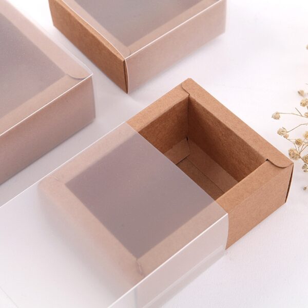 10pcs Kraft Paper Packing Box With Transparent PVC Window Black Delicate Drawer Display Gift Box Wedding Cookie Candy Cake Boxes