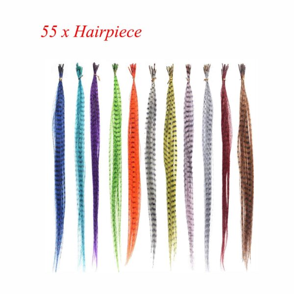 55pcs Multicolor Synthetic Feathers Hair For Hair Extensions DIY Micro Beads Hairpiece Kit Feathers Hair Extensions Tools
