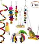 7Pcs/set Pet Parrot Hanging Toy Chewing Bite Rattan Balls Grass Swing Bell Bird Parakeet Cage Accessories Pet Supplies