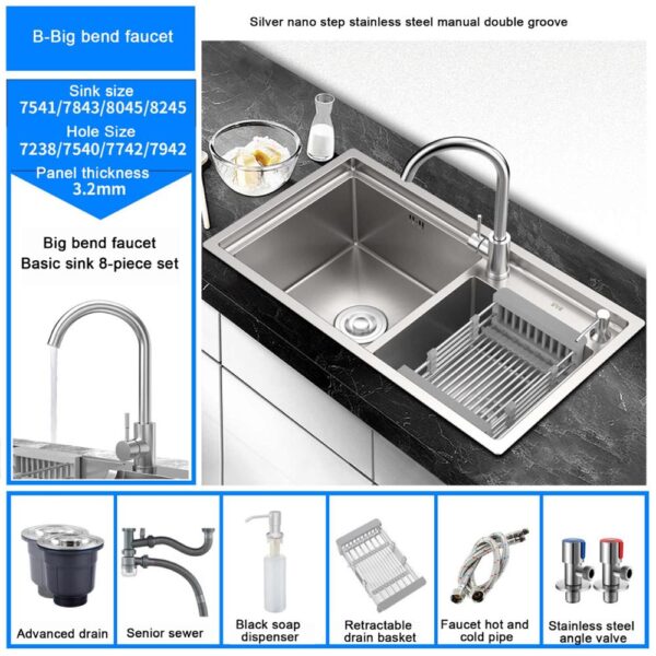 Free Shipping YUJIE home improvement Silver nano stainless steel handmade double sink thickened kitchen sink ACHY-1058