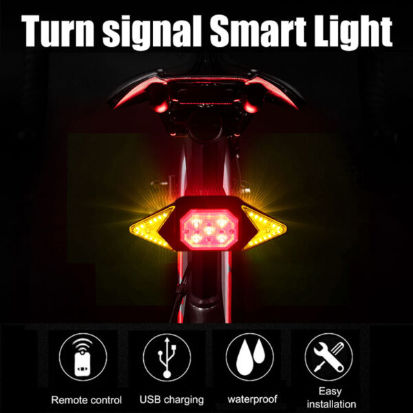 Smart Bike Turning Signal Cycling Taillight Intelligent USB Bicycle Rechargeable Rear Light Remote Control LED Warning Lamp