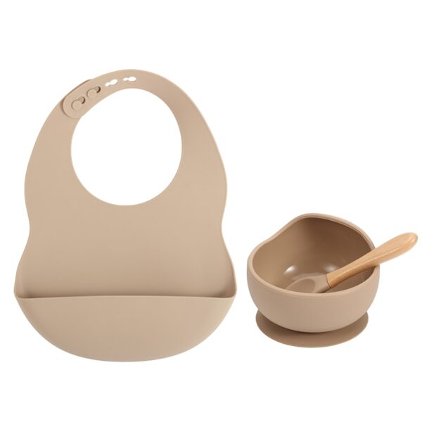 Baby Silicone Feeding Set Wooden Spoon Suction Bowl Baby Plate Kids Toddler Assist Tableware BPA Free High Quality Silicone