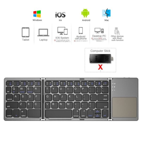 AVATTO B033 Mini folding keyboard Bluetooth Foldable Wireless Keypad with Touchpad for Windows,Android,ios Tablet ipad Phone