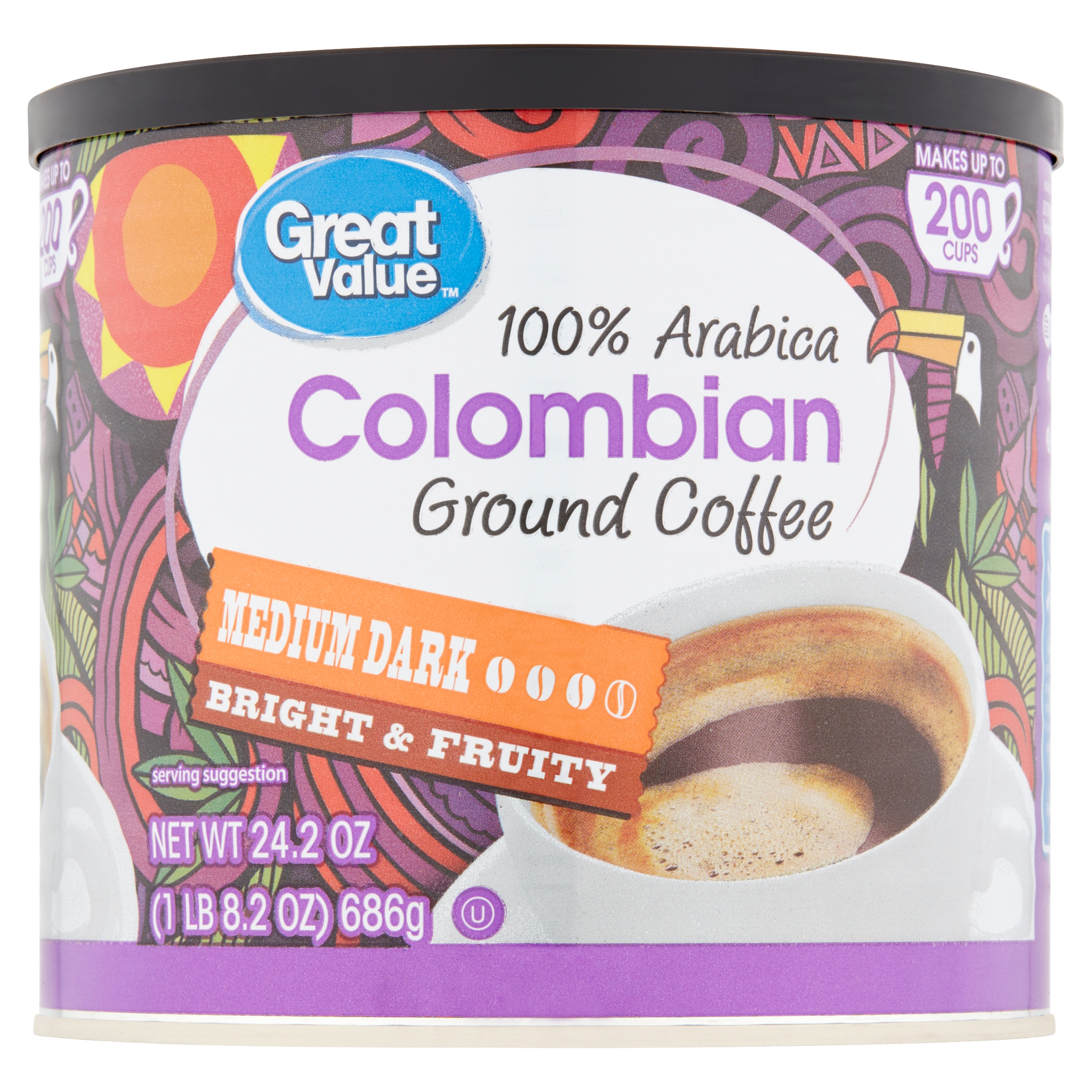 Great Value 100% Arabica Colombian Medium Dark Ground Coffee, 24.2 oz