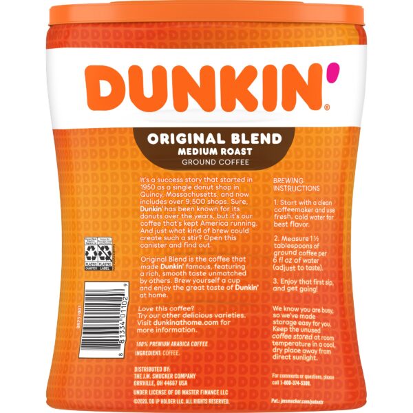 Dunkin' Original Blend, Medium Roast Coffee, 30-Ounce Canister (Packaging May Vary)