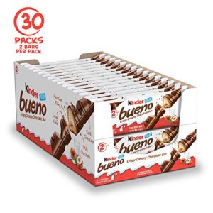 Kinder Bueno Milk Chocolate and Hazelnut Cream Candy Bar, 30 Packs, 2 Individually Wrapped Bars Per Pack