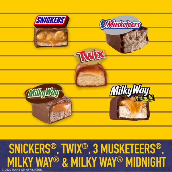 SNICKERS, TWIX, 3 MUSKETEERS, MILKY WAY & MILKY WAY Midnight Chocolate Candy, Halloween MINIS, 135 pieces, 40 oz bag