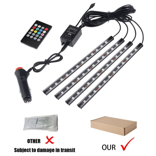 LED Car Foot Light Ambient Lamp With USB Wireless Remote Music Control Multiple Modes Automotive Interior Decorative Lights