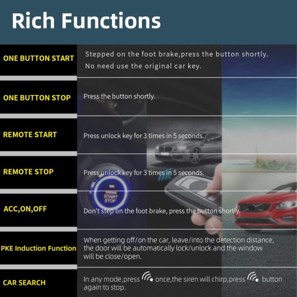 Hippcron Car Alarm Remote Control Car Keyless Entry Engine Start Alarm System Push Button Remote Starter Stop Auto