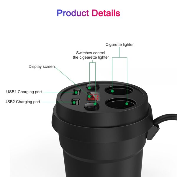 Car Charger 2 USB DC/5V 3.1A Cup Power Socket Adapter Cigarette Lighter Splitter Mobile Phone Chargers With Voltage LED Display