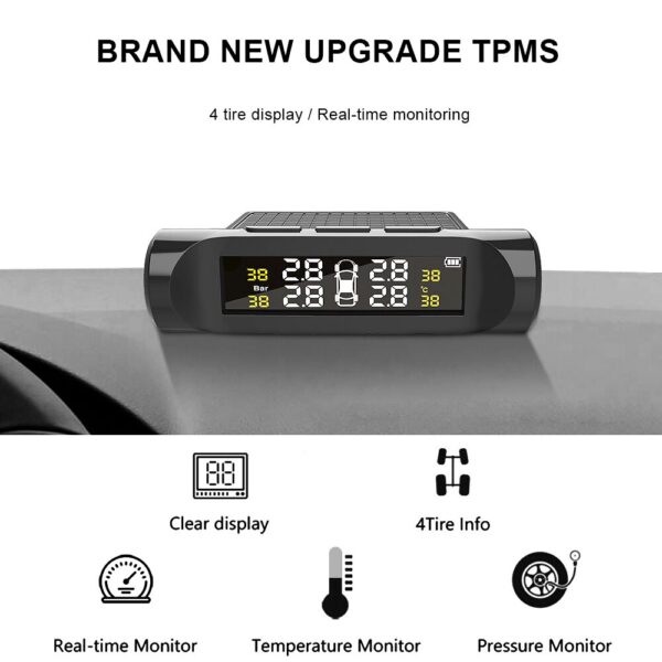 Smart Car TPMS Tyre Pressure Monitoring System Digital LCD Display Auto Security Alarm Systems Temperature Warning Fuel Save
