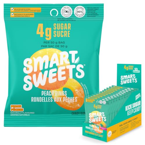 SmartSweets Peach Rings Low-Sugar Candy, 12 × 50 g